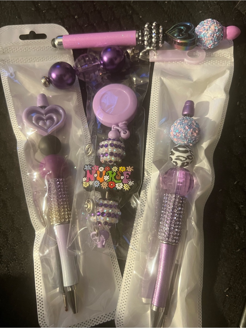 Purple Beaded Kids Pen Set with Charms